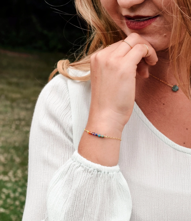 RAINBOW CHAKRA GOLD BAR BRACELET