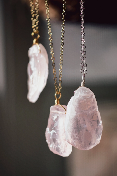 RAW ROSE QUARTZ GOLD NECKLACE