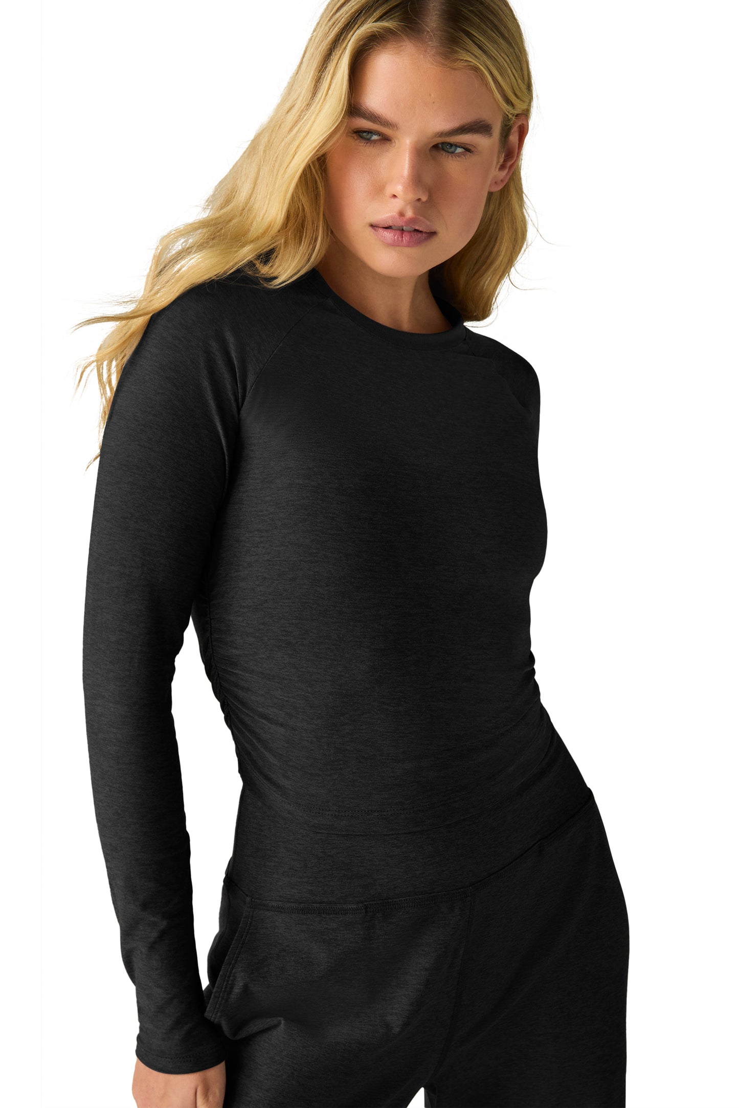 YOUR FIT SHIRRED SPACEDYE TOP DARKEST NIGHT