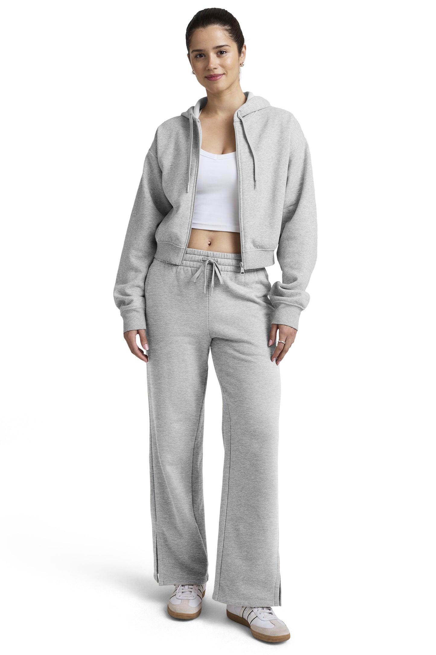 LUXEFLEECE SIDE SLIT WIDE LEG PANT LIGHT GREY