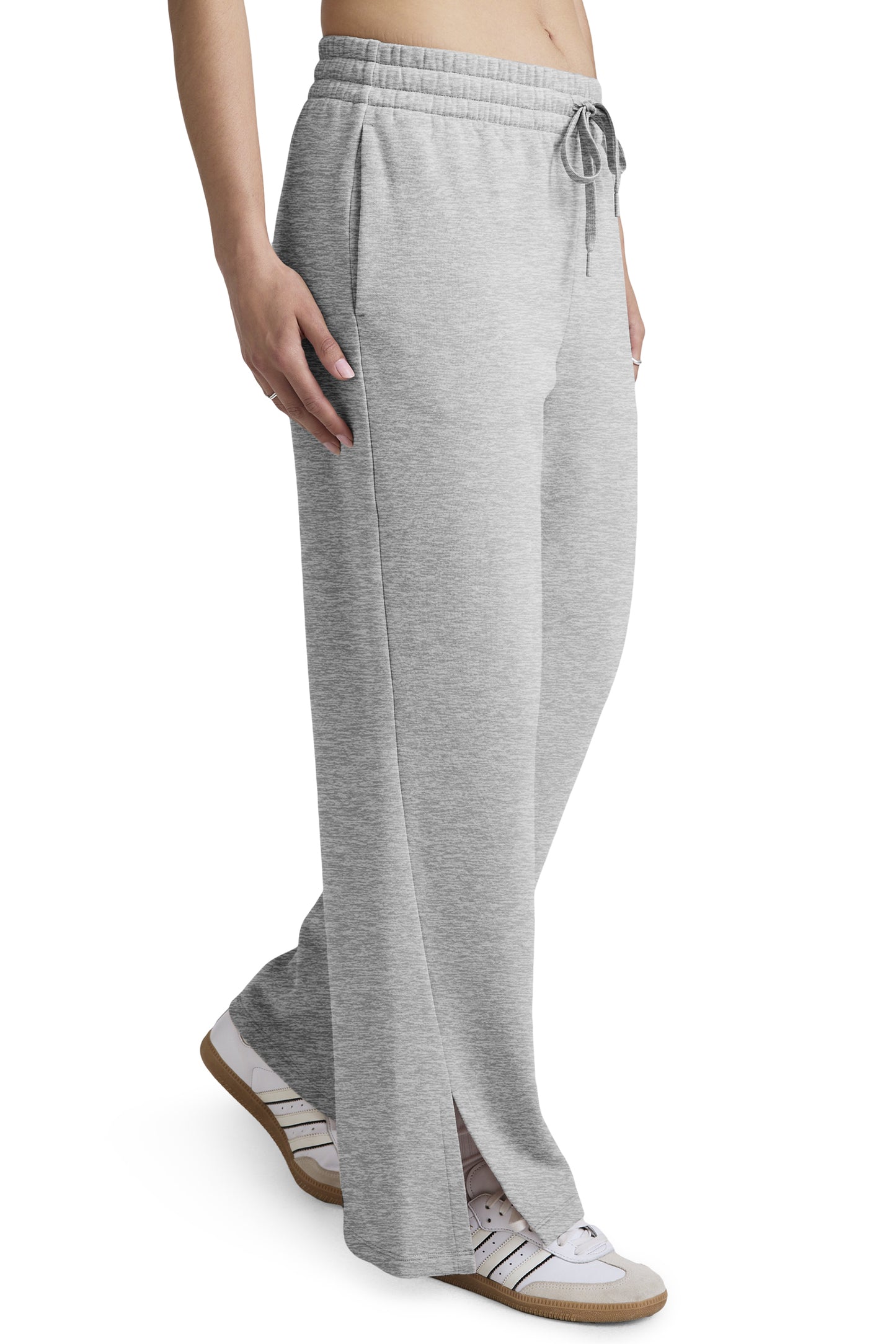 LUXEFLEECE SIDE SLIT WIDE LEG PANT LIGHT GREY