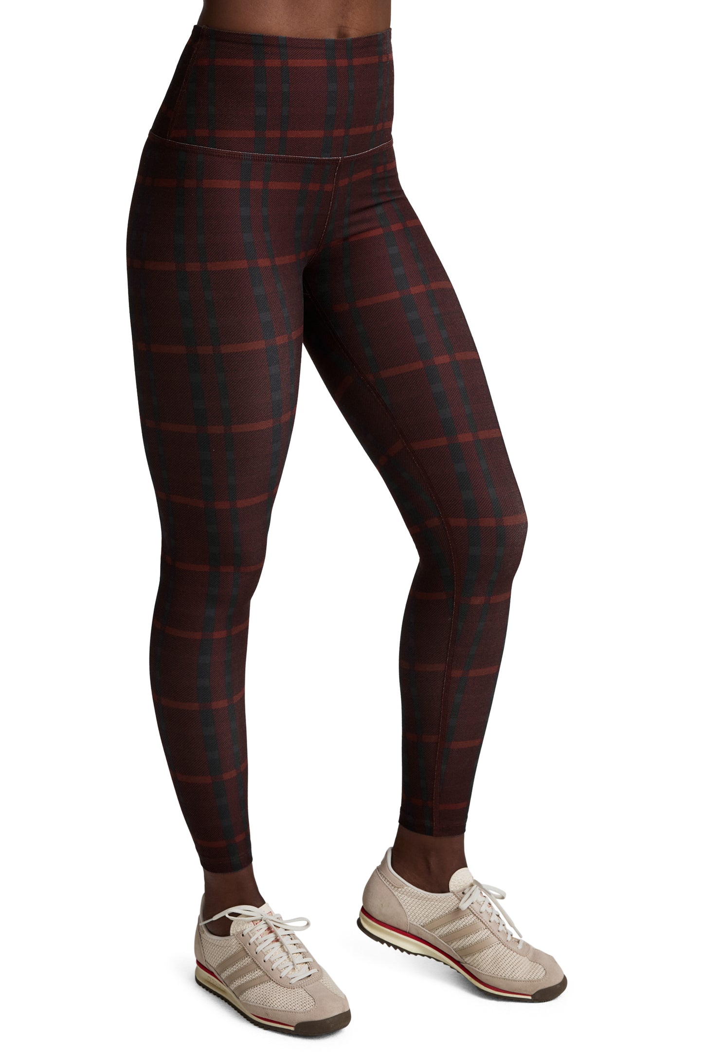 CAUGHT IN THE MIDI SPACEDYE LEGGING DARK CHERRY PREPPY PLAID