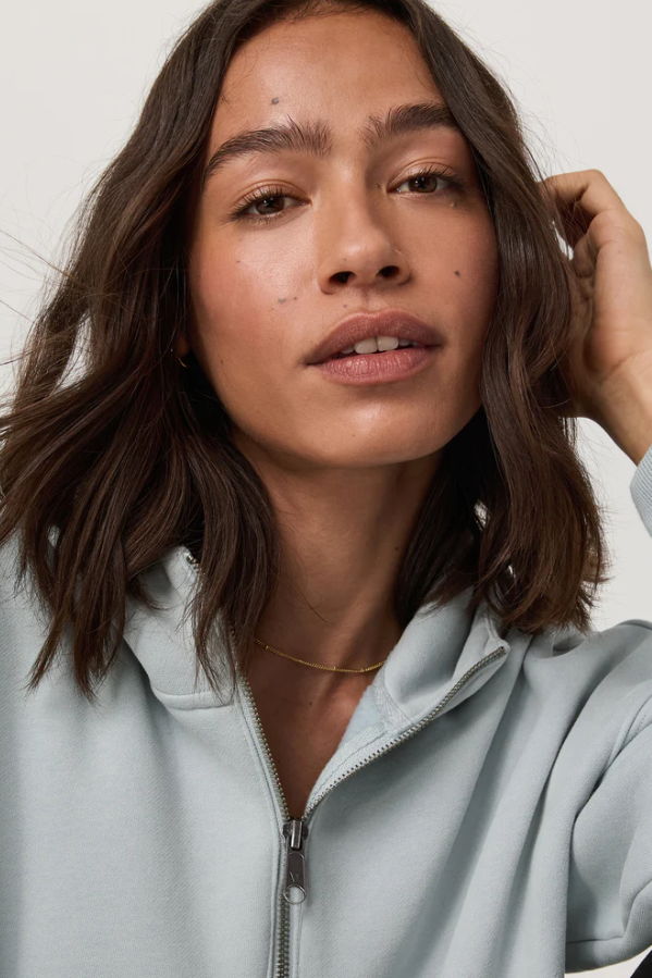 RESTORE RELAXED HALF ZIP HOODIE BLUE HAZE