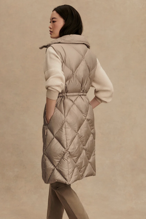 NAVINE LONG DOWN GILET PORTABELLA METALLIC