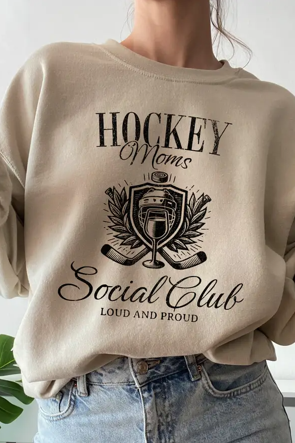 HOCKEY MOMS SOCIAL CLUB SWEATSHIRT TAUPE