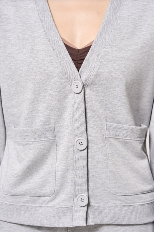 COZY FLEECE CARDIGAN CONCRETE
