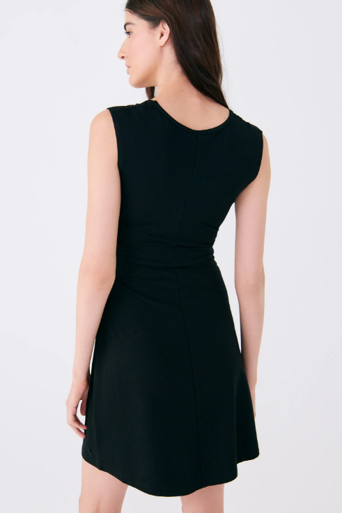 TRAVERSE RUCHED TANK DRESS BLACK