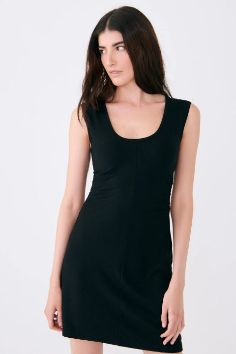 TRAVERSE RUCHED TANK DRESS BLACK