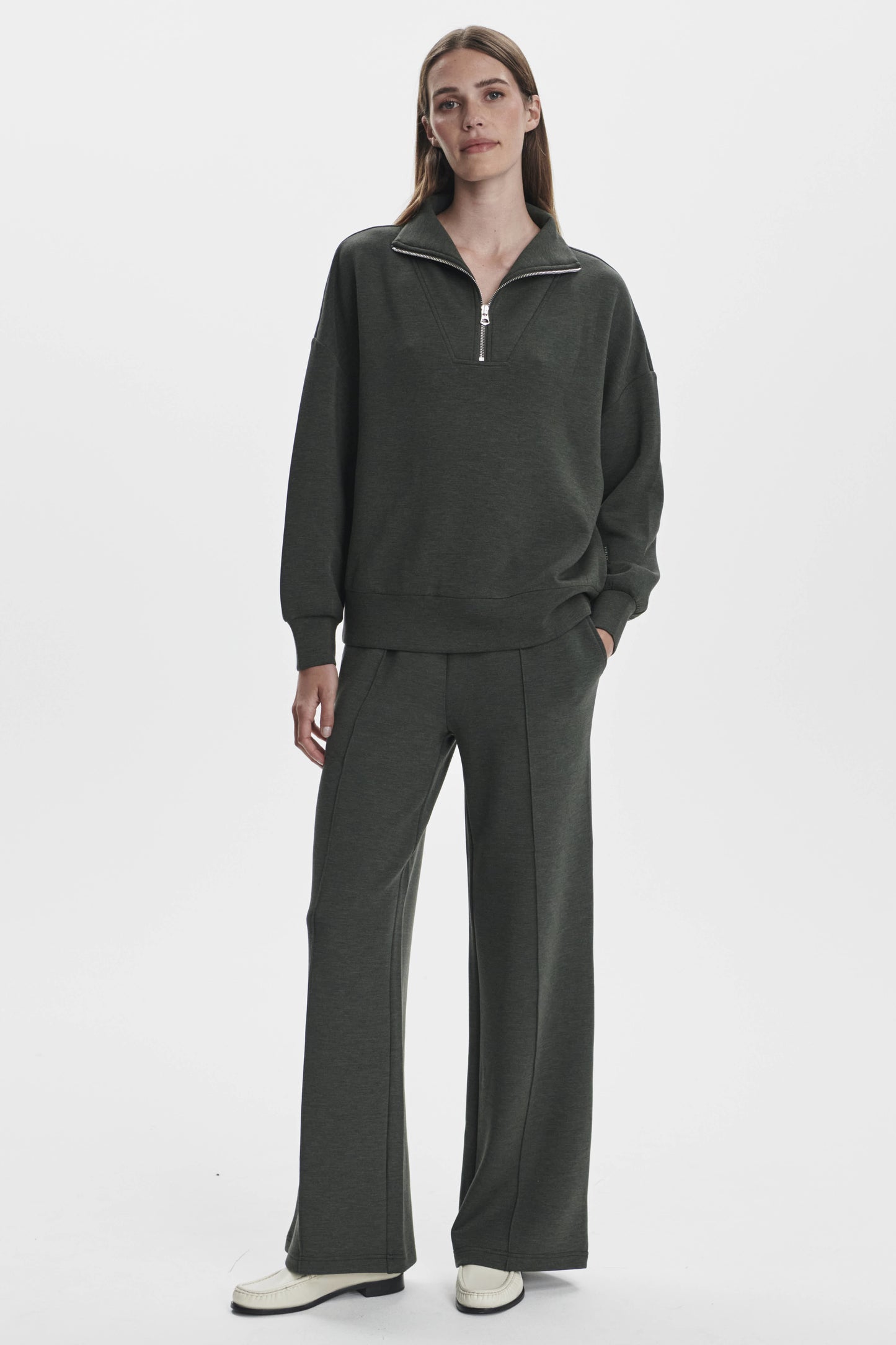 HAWLEY HALF ZIP SWEAT OLIVE MARL