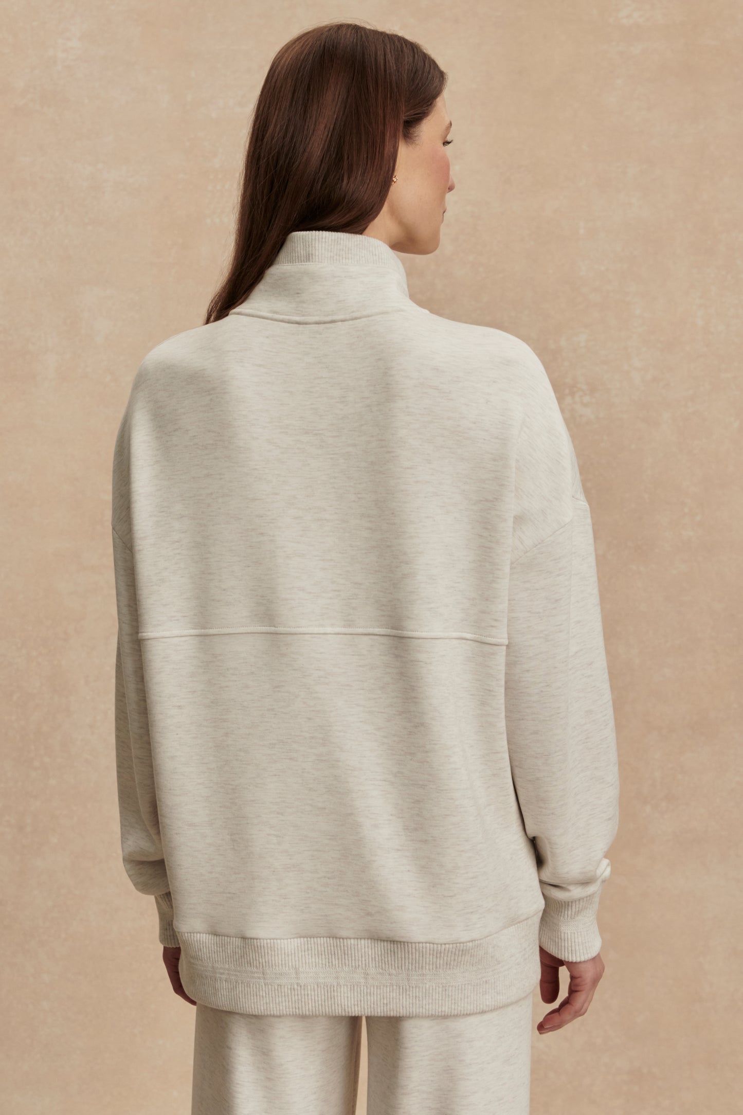 MOLLY HALF ZIP LONGLINE SWEAT IVORY MARL