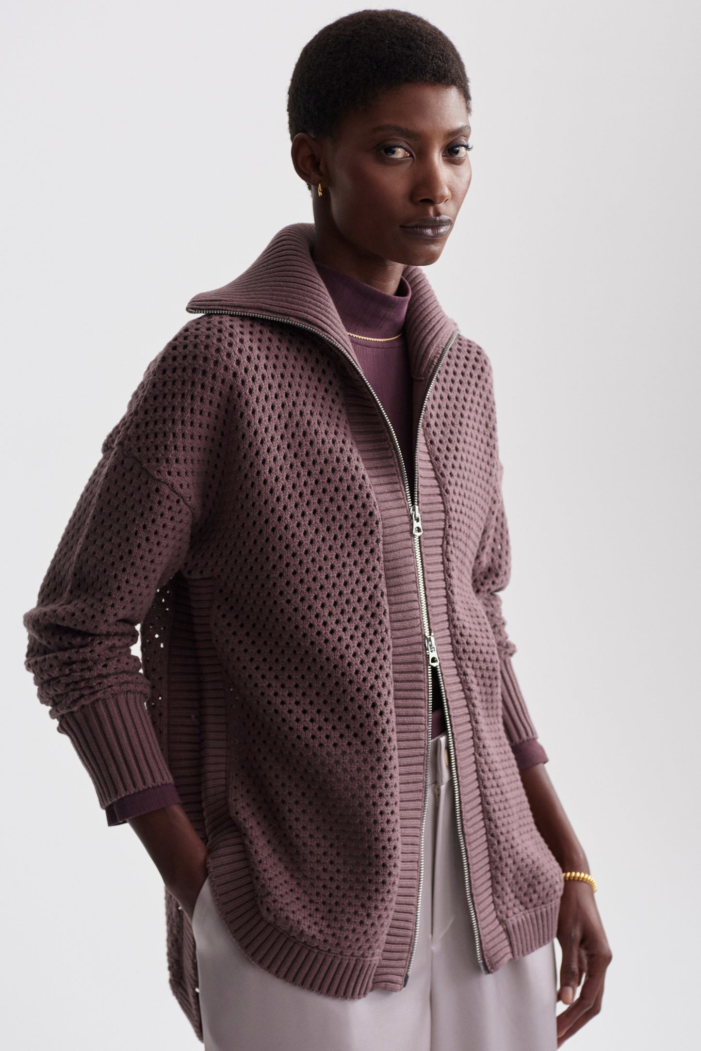 FINN LONGLINE KNIT JACKET PEPPERCORN