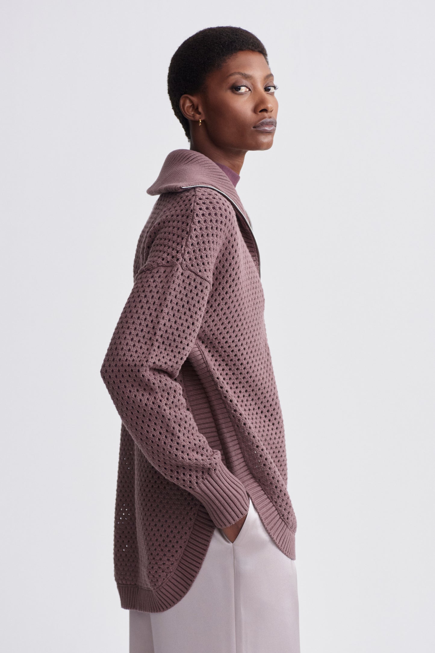 FINN LONGLINE KNIT JACKET PEPPERCORN