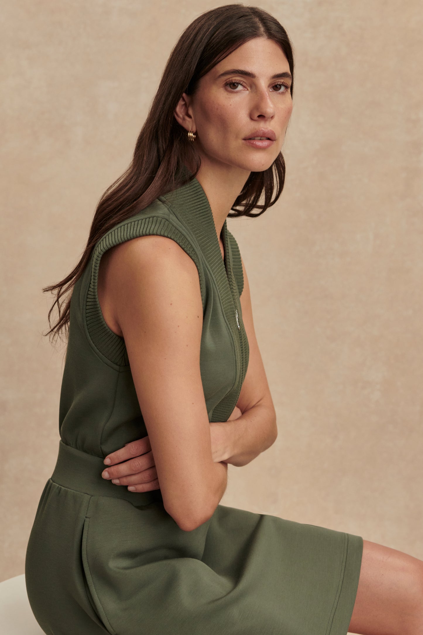 POLYANNA HALF ZIP DRESS THYME