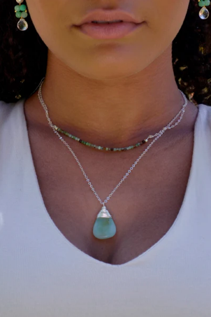 CHRYSOPRASE STERLING SILVER PENDANT NECKLACE