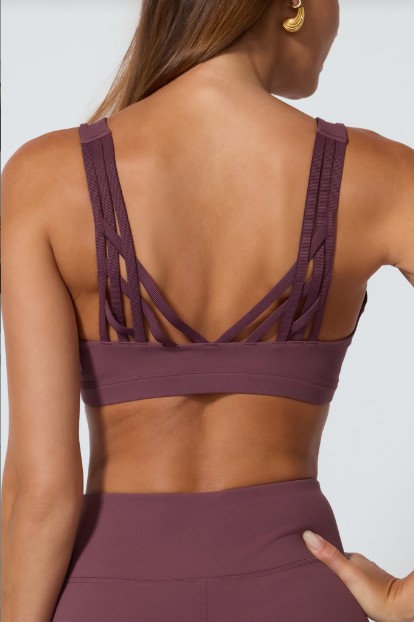 VITAL V-NECK STRAPPY BRA HUCKLEBERRY