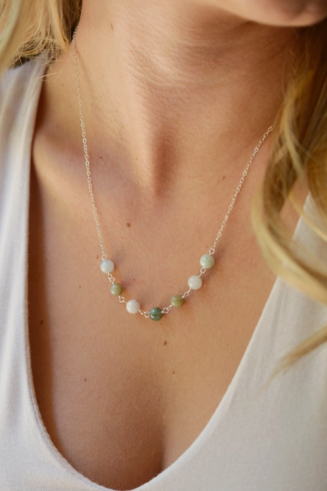MULTI-COLOUR JADE STERLING SILVER NECKLACE