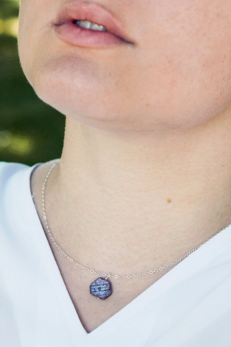 RAW RUBY HEXAGONAL SLICE STERLING SILVER NECKLACE