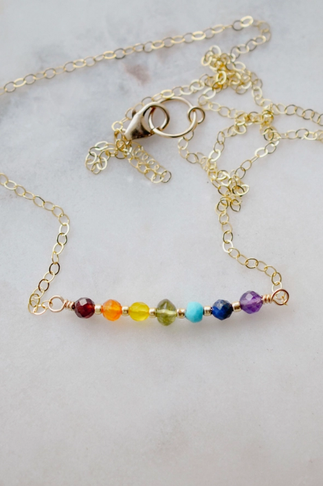 RAINBOW CHAKRA GOLD BAR NECKLACE