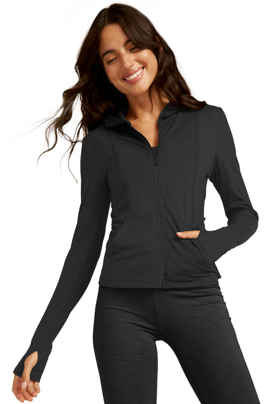 HEATHER RIB MORNING JOG JACKET BLACK