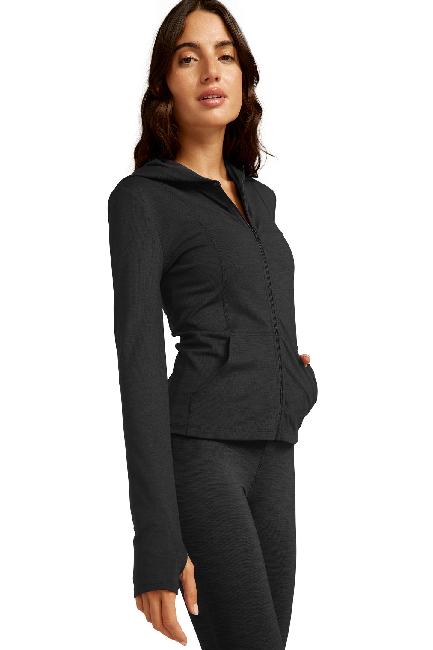 HEATHER RIB MORNING JOG JACKET BLACK