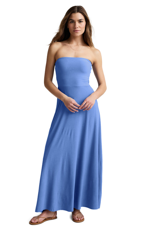 STRAPLESS SPACEDYE MAXI DRESS WILD FLOWER BLUE