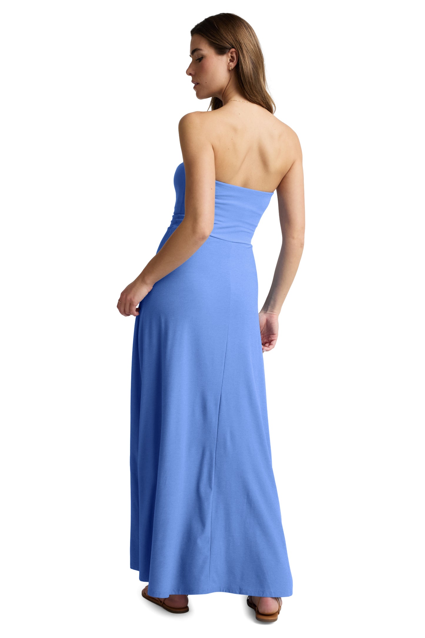 STRAPLESS SPACEDYE MAXI DRESS WILD FLOWER BLUE