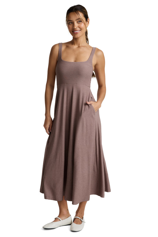 AT THE READY SQUARE NECK SPACEDYE DRESS ROSEY TAUPE