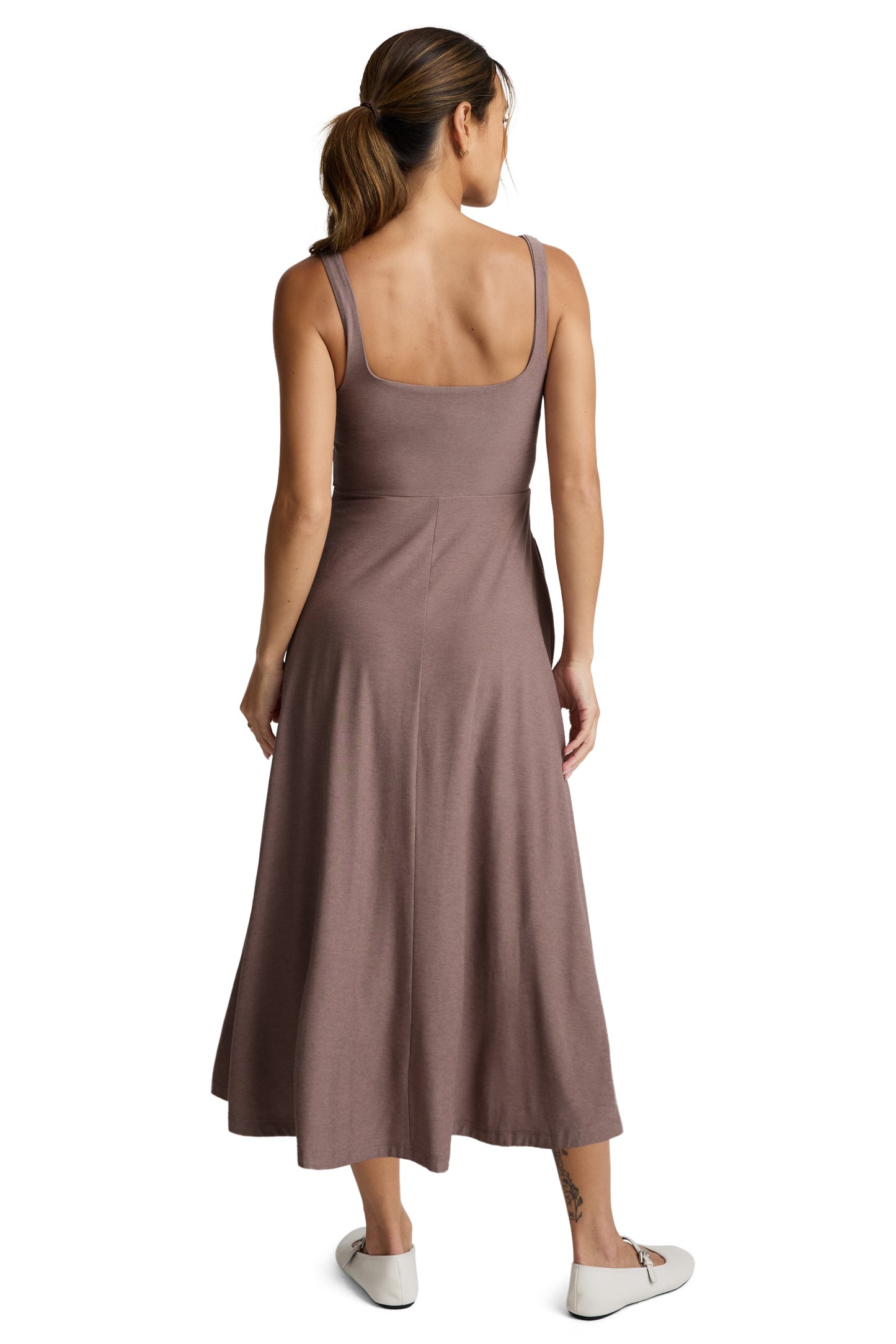 AT THE READY SQUARE NECK SPACEDYE DRESS ROSEY TAUPE