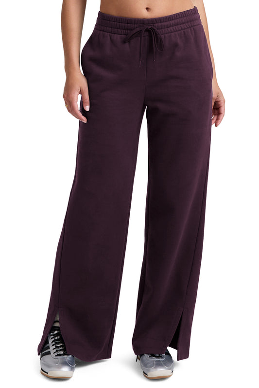 LUXEFLEECE SIDE SLIT WIDE LEG PANT EGGPLANT PURPLE