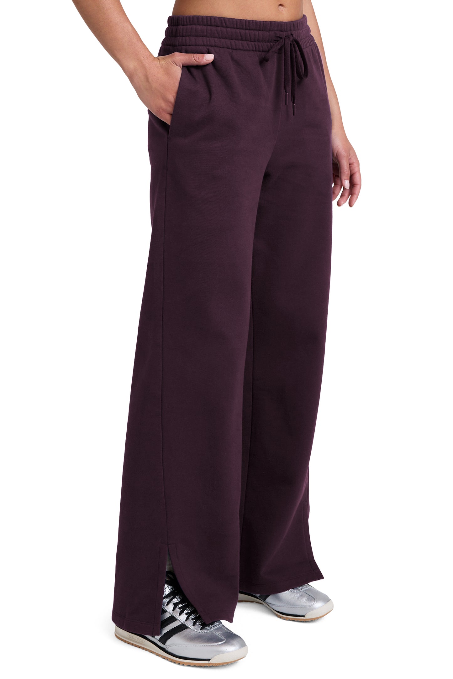 LUXEFLEECE SIDE SLIT WIDE LEG PANT EGGPLANT PURPLE