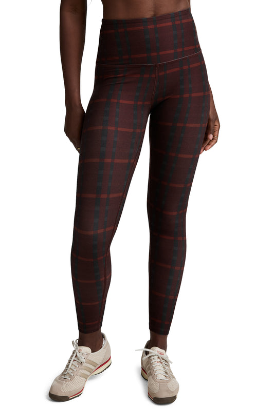 CAUGHT IN THE MIDI SPACEDYE LEGGING DARK CHERRY PREPPY PLAID