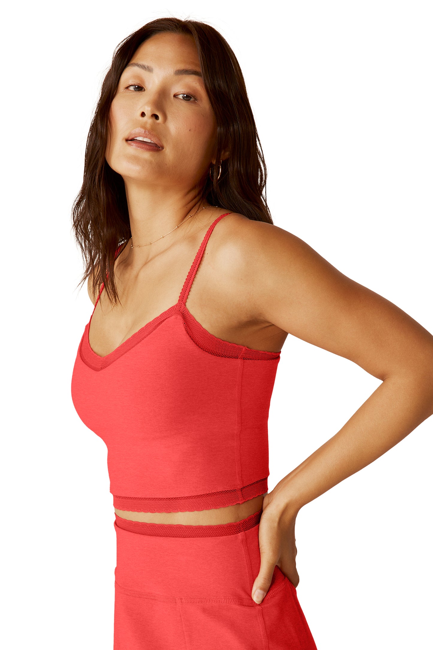 ALLURE SPACEDYE CROPPED TANK RED ASH