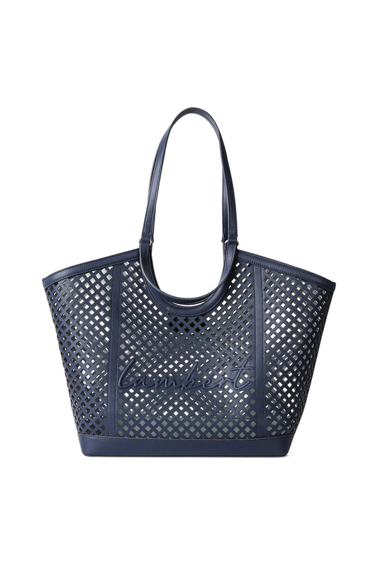 SOLENE KNIT VEGAN LEATHER TOTE MARINE