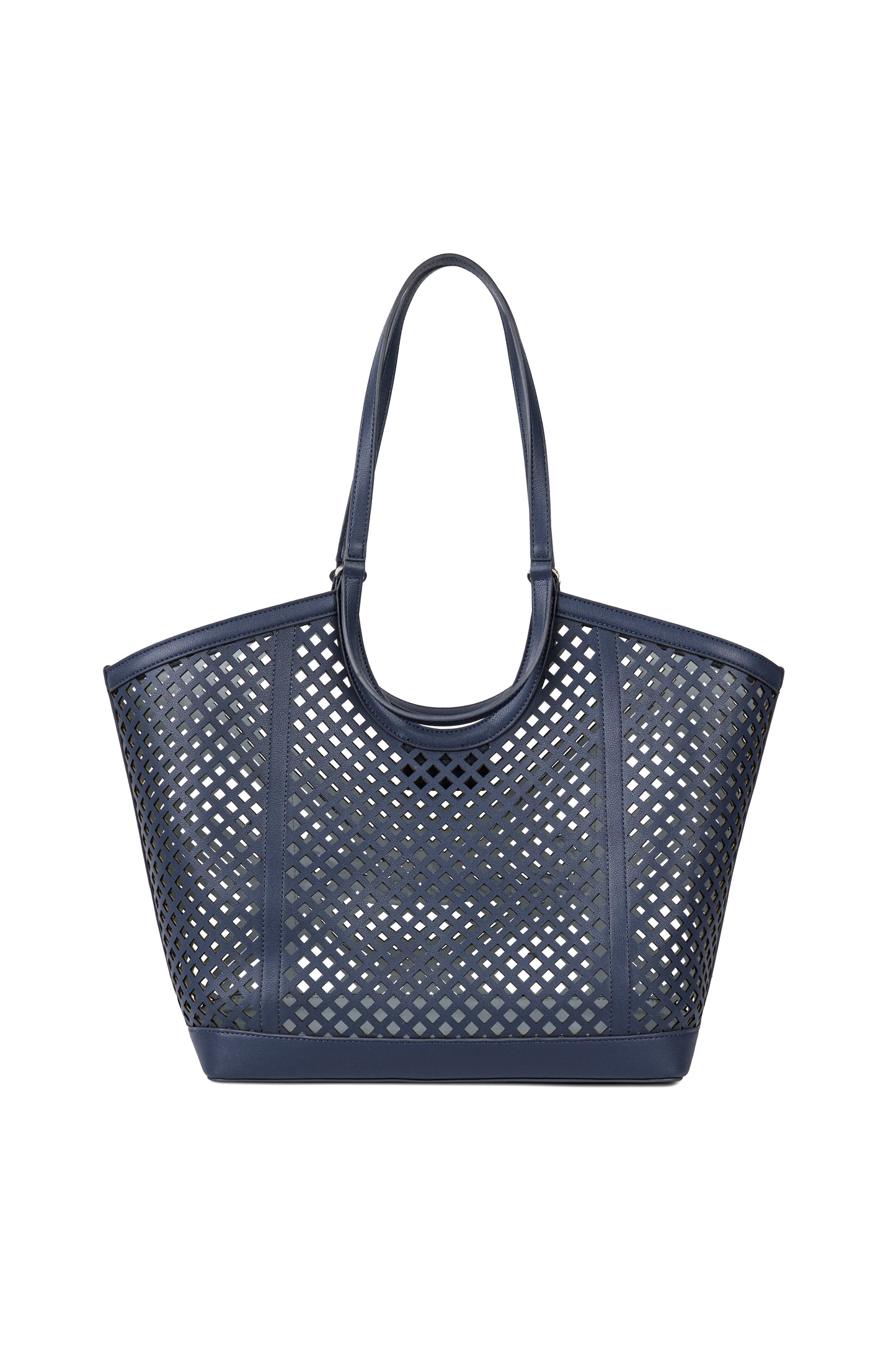 SOLENE KNIT VEGAN LEATHER TOTE MARINE