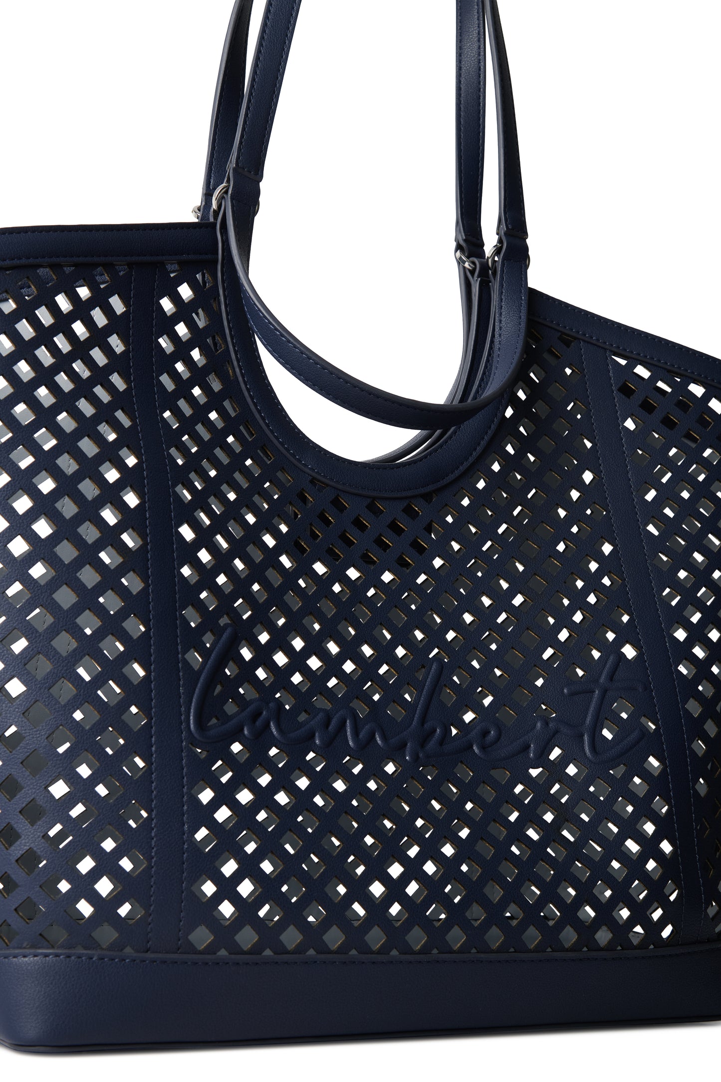 SOLENE KNIT VEGAN LEATHER TOTE MARINE