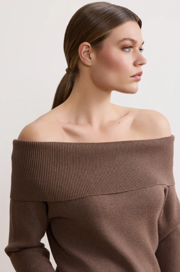 OLLY OFF-SHOULDER SWEATER BROWN
