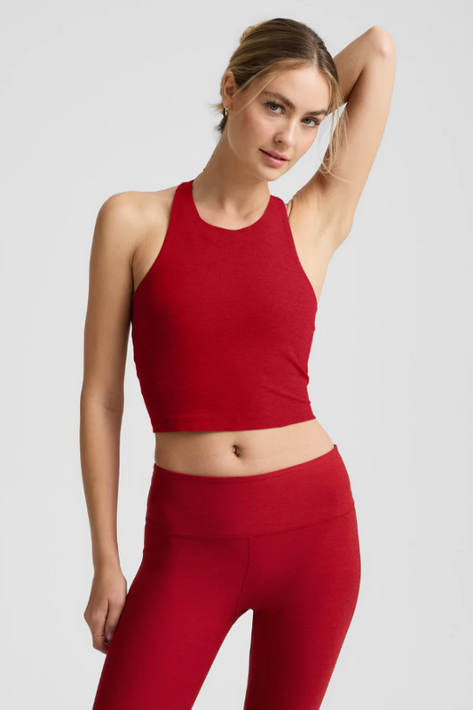 HIGH NECK SPACEDYE CROPPED TANK HOLLY RED