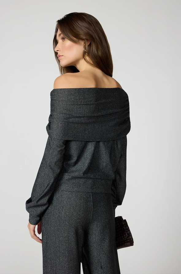 SHIMMER OFF SHOULDER TOP BLACK/SILVER