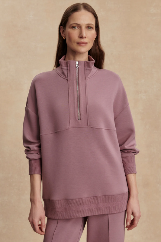 MOLLY HALF ZIP LONGLINE SWEAT WISTFUL MAUVE