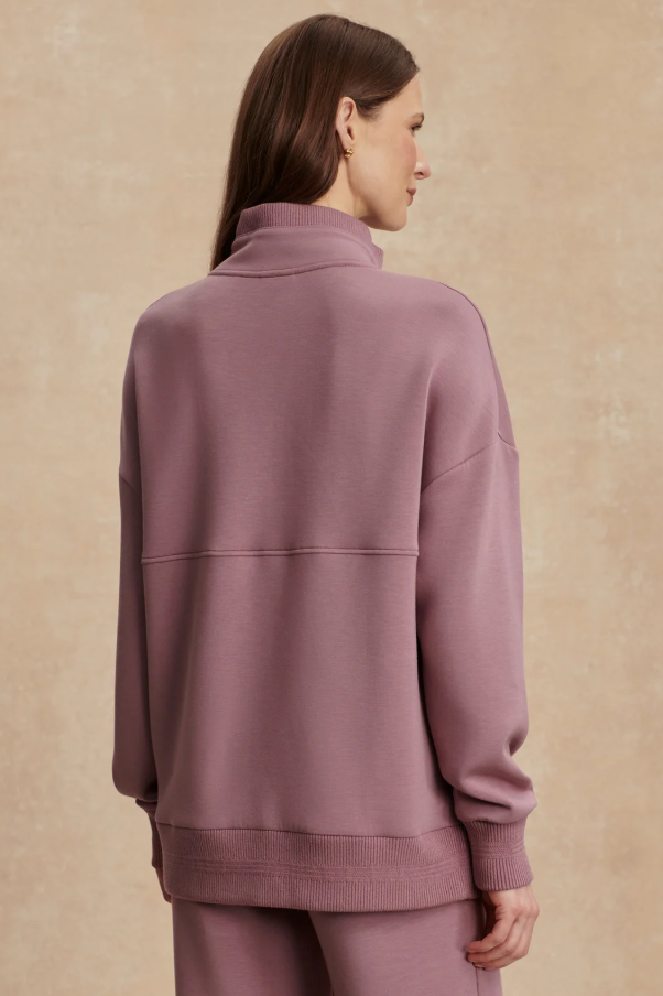 MOLLY HALF ZIP LONGLINE SWEAT WISTFUL MAUVE