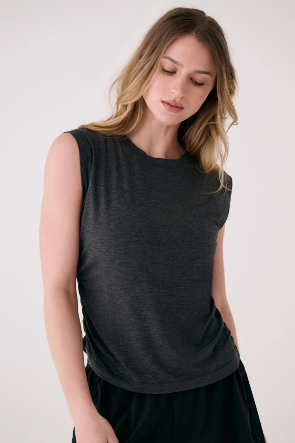 ELISIA SHORT SLEEVE BLACK HEATHER
