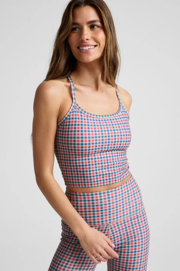 SLIM RACERBACK CROPPED TANK SUNWASHED GINGHAM
