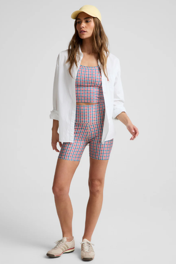SLIM RACERBACK CROPPED TANK SUNWASHED GINGHAM