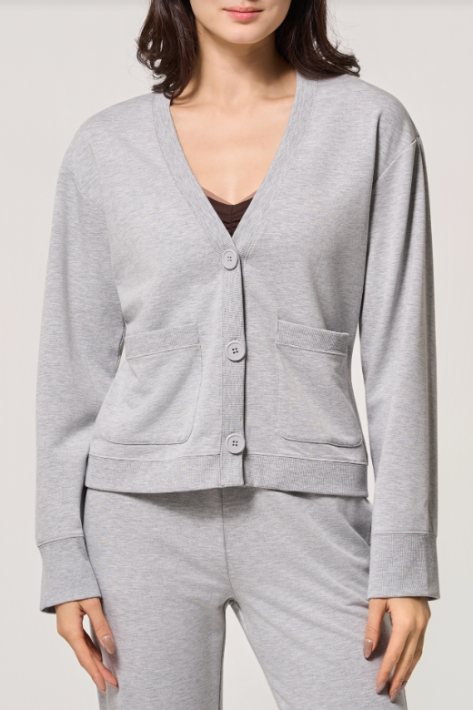 COZY FLEECE CARDIGAN CONCRETE