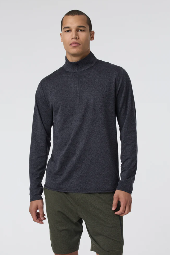 PONTO PERFORMANCE HALF ZIP MOCK NECK CHARCOAL HEATHER