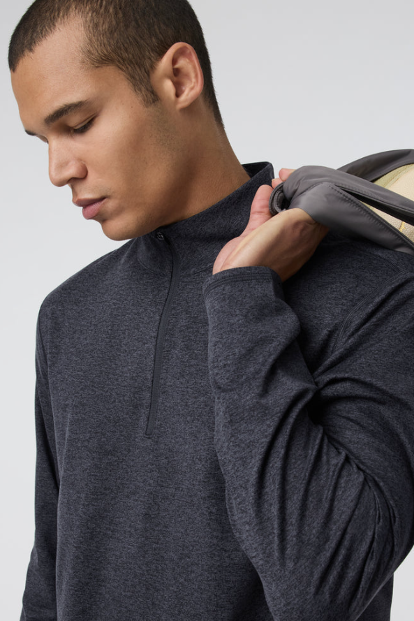 PONTO PERFORMANCE HALF ZIP MOCK NECK CHARCOAL HEATHER