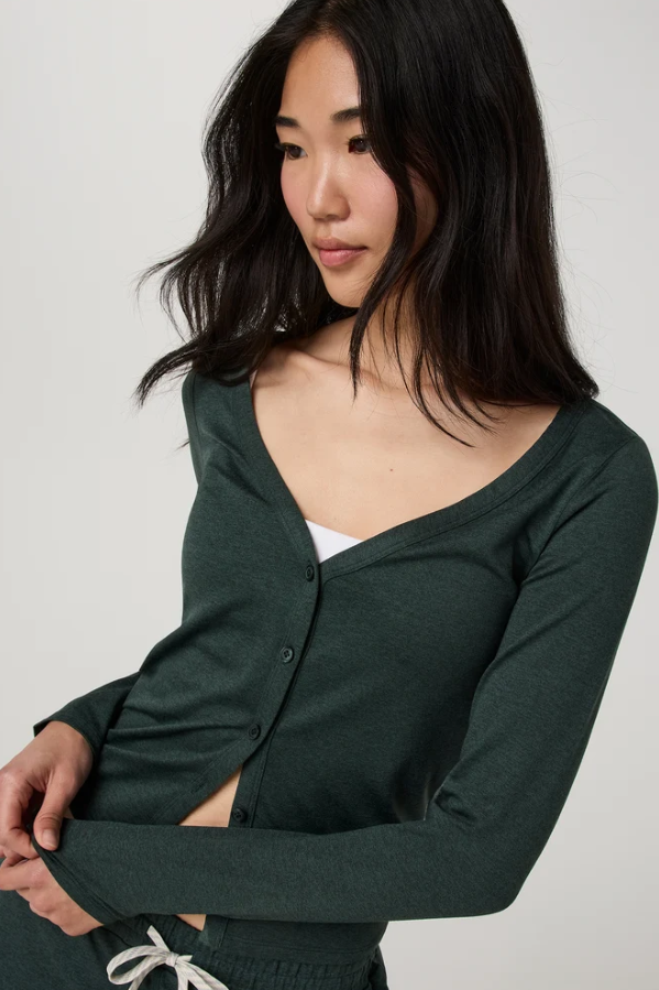 HALO V-NECK CARDIGAN HEMLOCK HEATHER