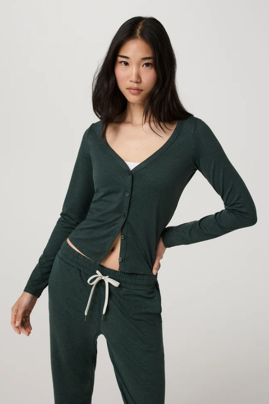 HALO V-NECK CARDIGAN HEMLOCK HEATHER