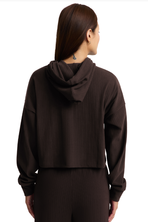 BREATHE EASY RIBBED HOODIE DARK CHOCOLATE