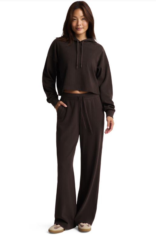 BREATHE EASY RIBBED WIDE LEG PANT DARK CHOCOLATE